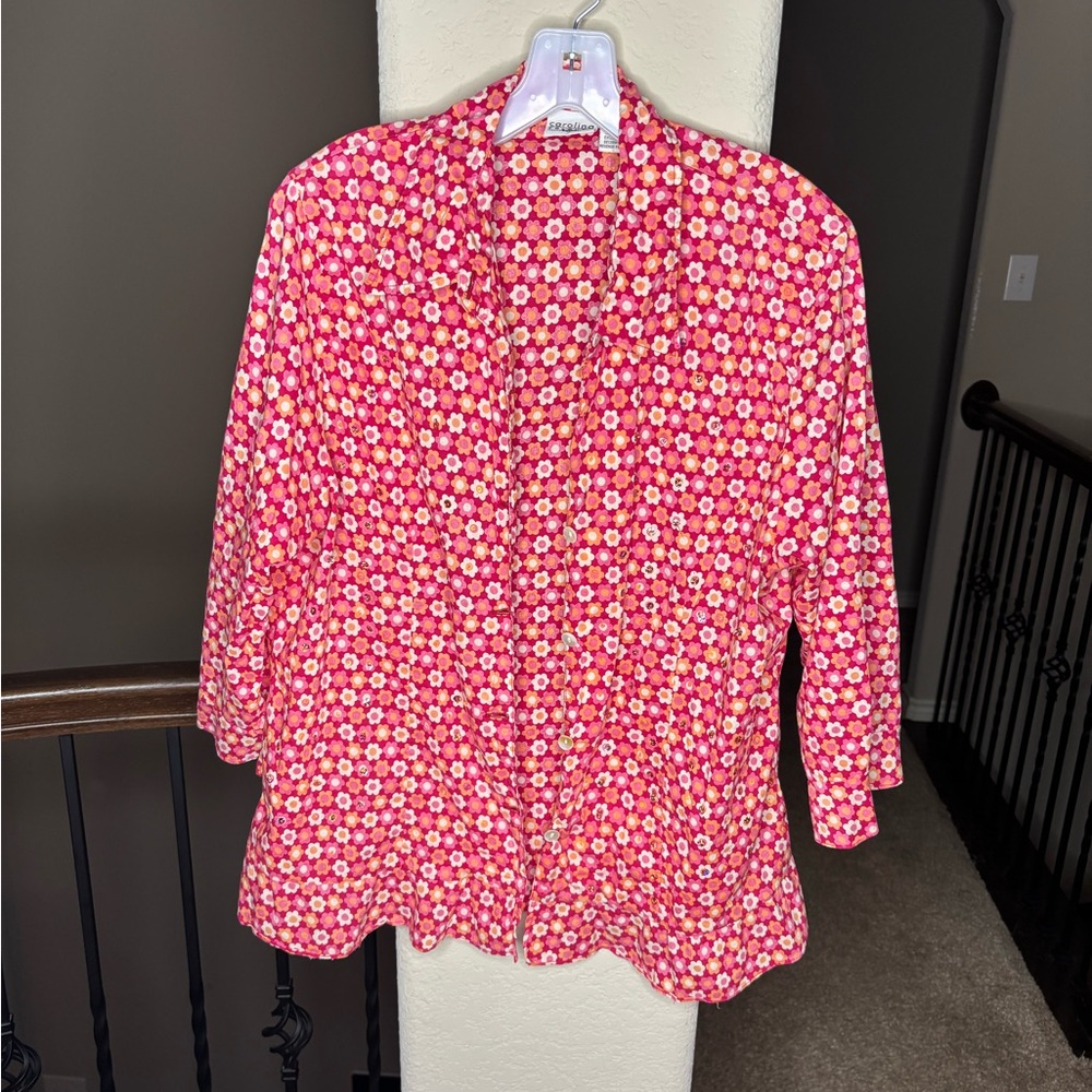 Carolina Colours Plus Floral Pink Blouse 100% Cotton Size 18/20